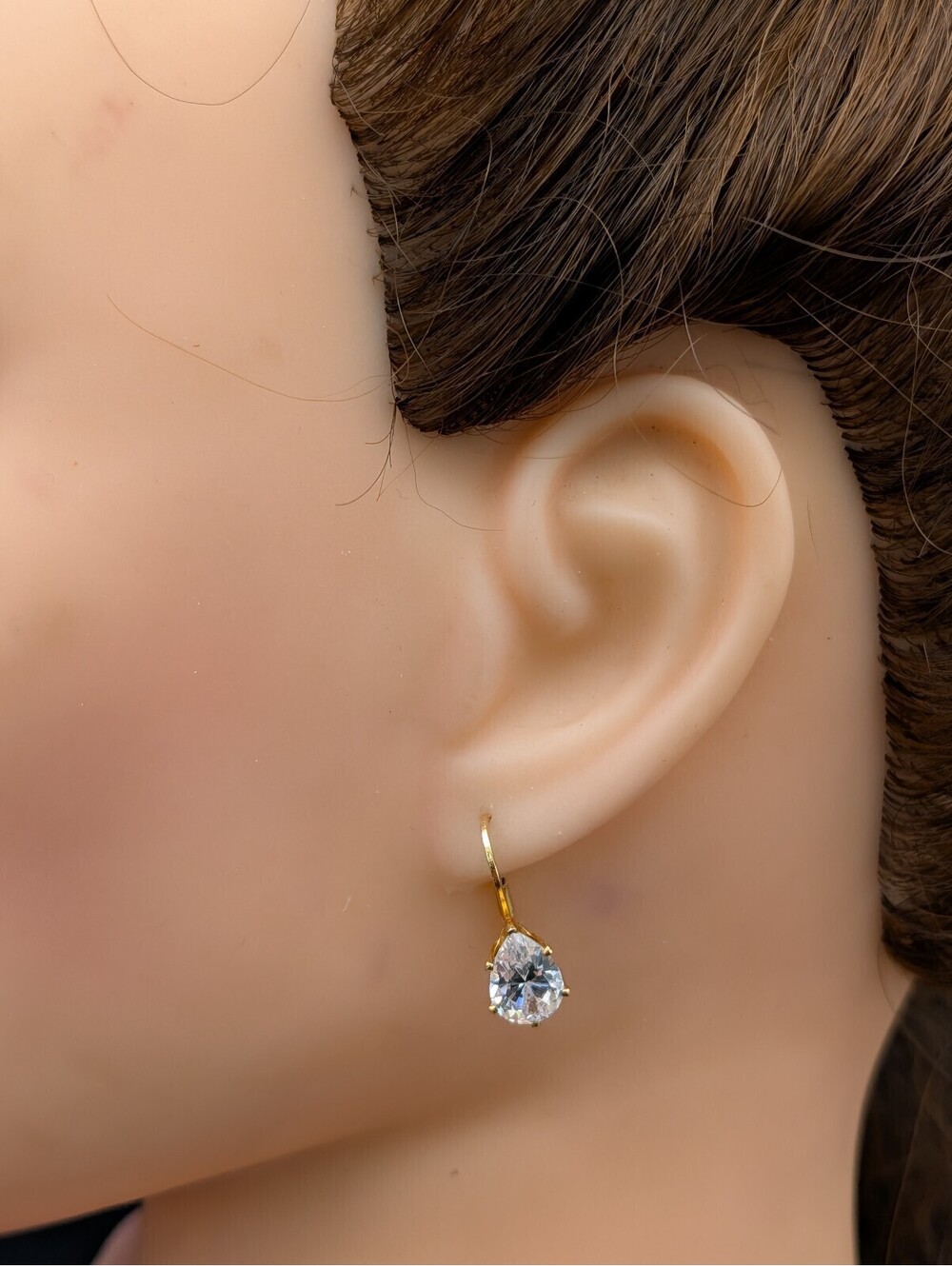 Vintage Gold Tone CZ Pear Cut Teardrop Leverback Dangle Earrings In Original Box